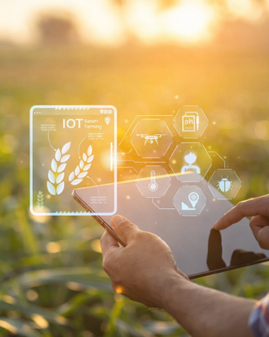 Smart farming in golden sunlight