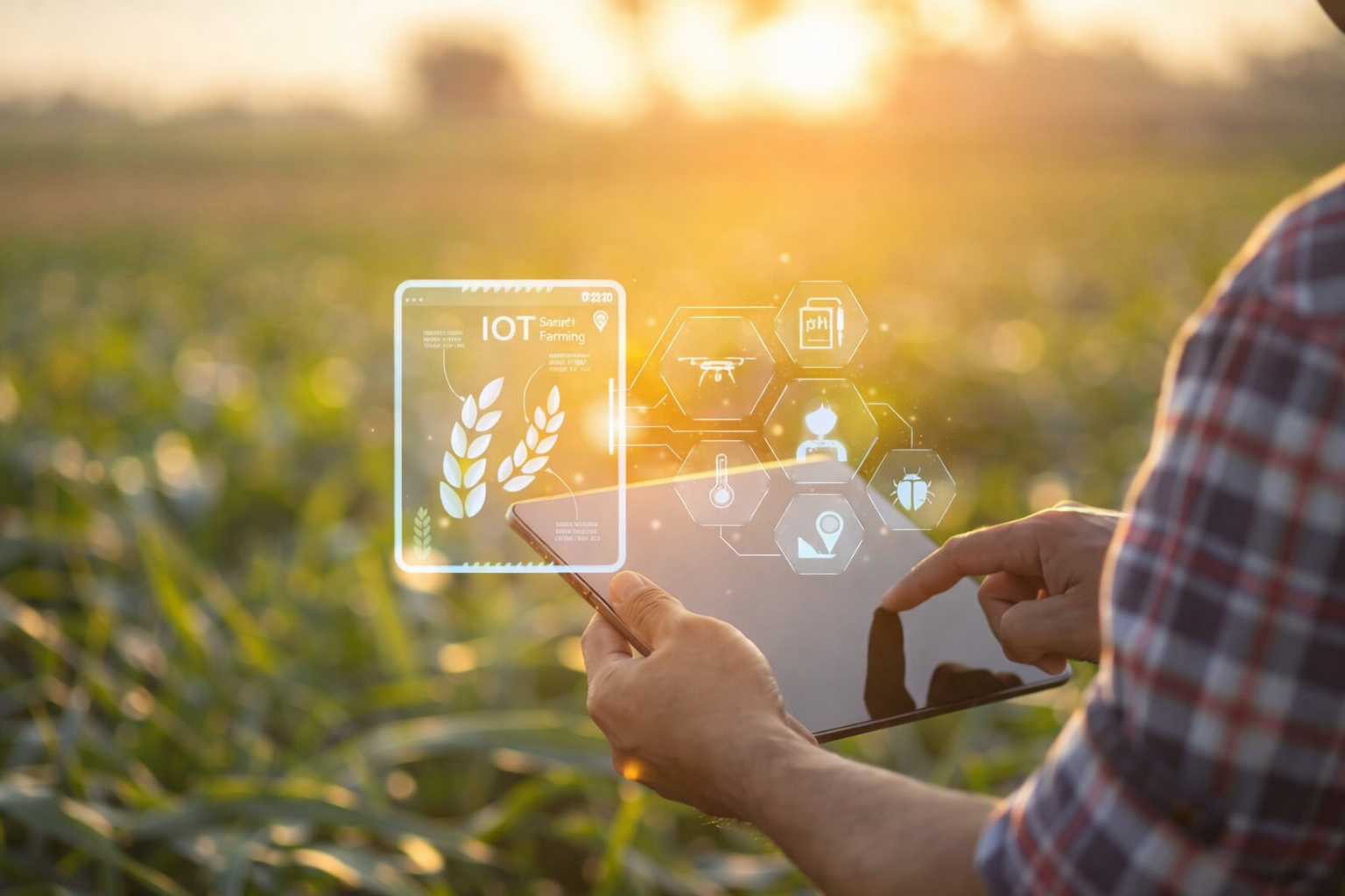 Smart farming in golden sunlight