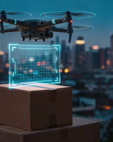 Drone-based last-mile delivery using AI predictive analytics to optimize delivery routes and improve efficiency in urban logistics.