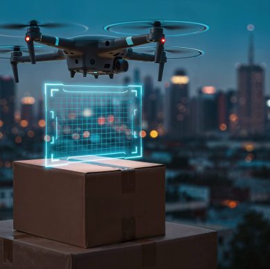 Drone-based last-mile delivery using AI predictive analytics to optimize delivery routes and improve efficiency in urban logistics.
