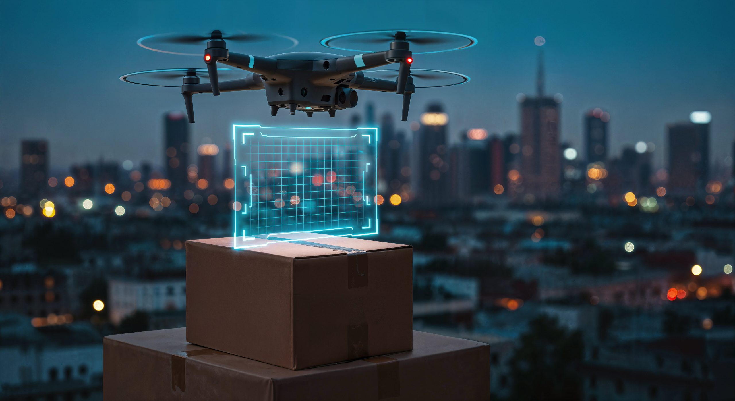 Drone-based last-mile delivery using AI predictive analytics to optimize delivery routes and improve efficiency in urban logistics.