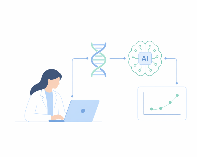 AI-driven predictive modeling in life sciences connecting DNA analysis with data insights to speed up research outcomes.