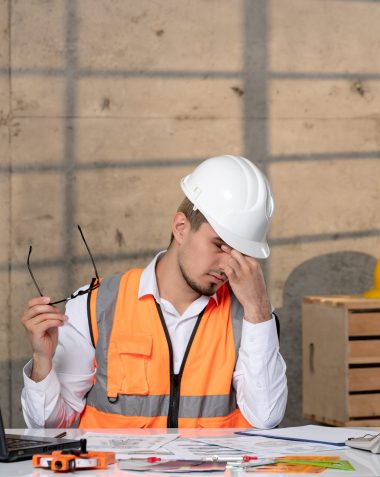 Exhausted technician dealing with manual workload in workshop, highlighting inefficiencies and burnout without automation